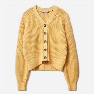 Everlane The Cotton Texture Cardigan Knit Chunky Sweater Buttermilk Yellow
